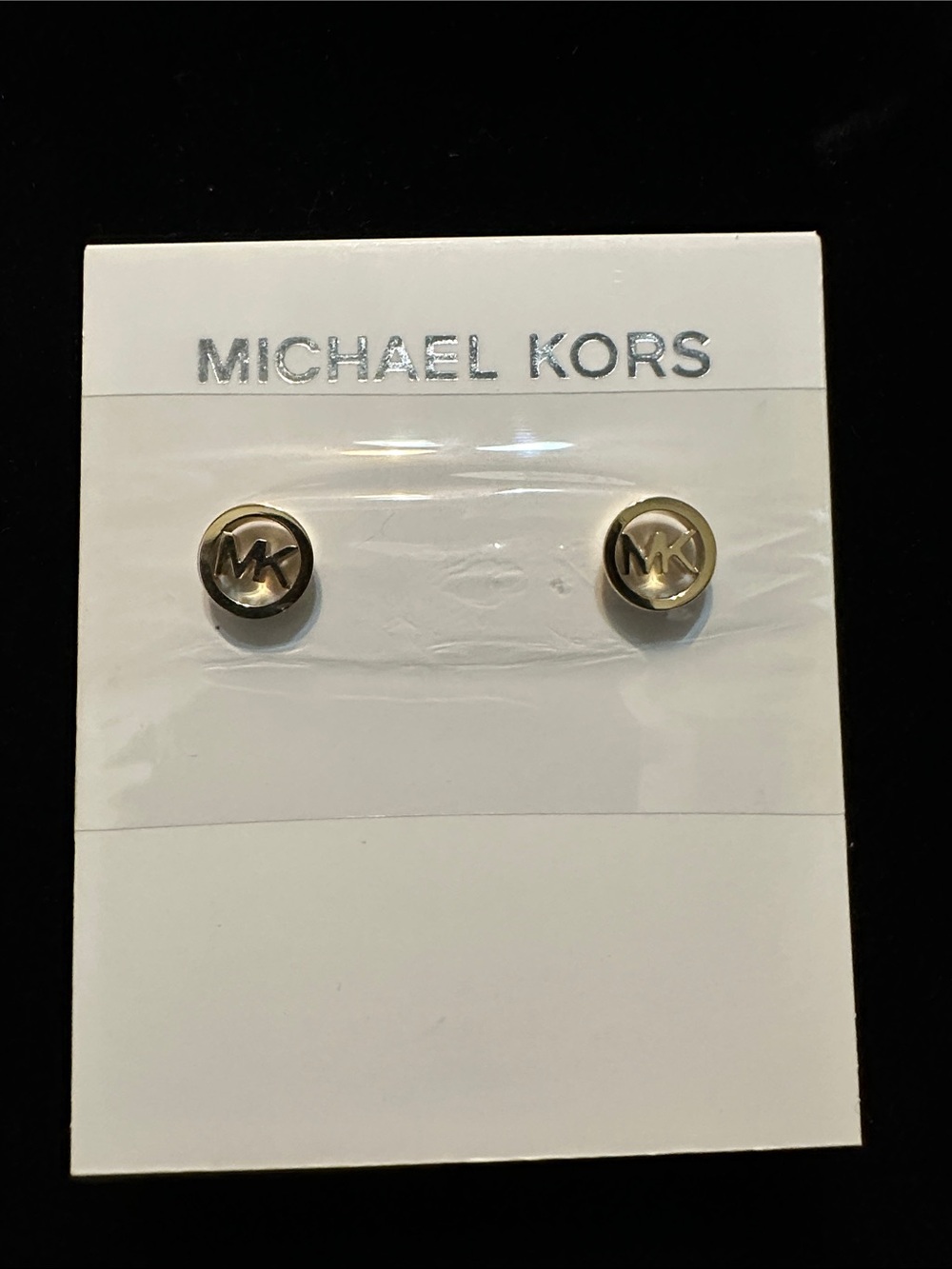 NEW Michael Kors Round MK Logo Stud Earrings in Gold Tone